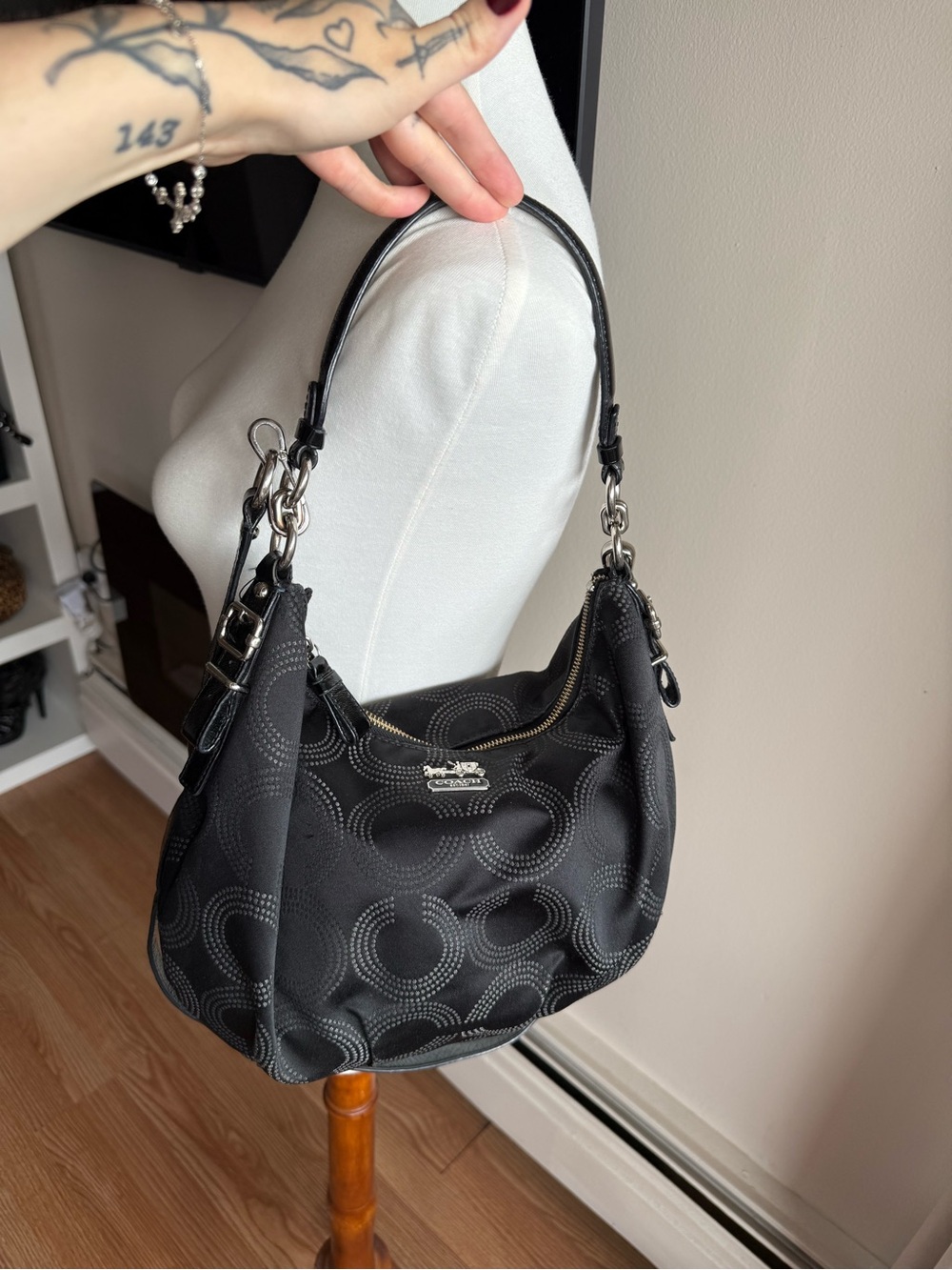 Coach Black Signature Crescent Shoulder Bag